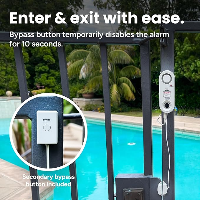 TECHKO Strobe Safe Pool Alarm for Kids, Pets, ETL Listed UL 2017 Compliant, Indoor/Outdor Weather Resistant, LED Strobe Lights & 115 dB Alarm System with Bypass Buttons, Easy Install, White, S287