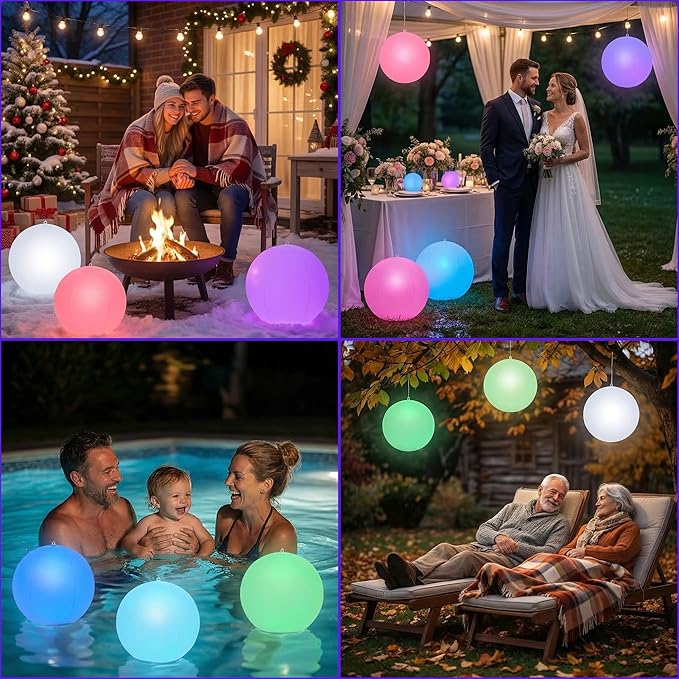Solar Floating Pool Lights - Pack of 2 Solar Powered Color Changing 14-inch Balls - Float or Hang in Pool Garden Backyard Pond Party Decorations - Inflatable Wateproof
