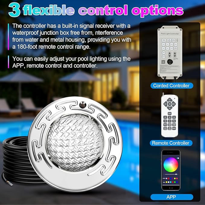 6 Inch Led Pool Spa Lights for Inground Pool, 12V DC Spa Lights with Remote and Transformer Controller, IP68 Waterproof, Color Changing Underwater Pool Light with 50 FT Cord for 6 Inch Wet Niches