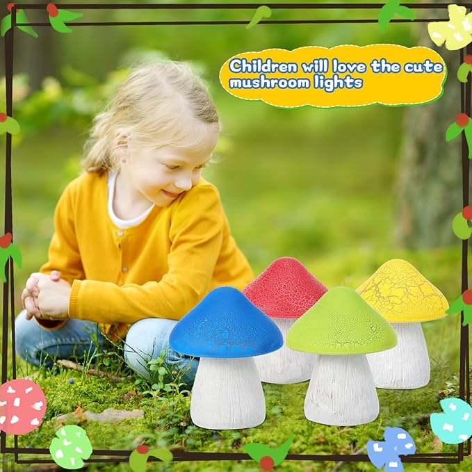 Macarrie 2 Pcs Mushroom Solar Lights Decor Garden Outdoor 4.7x5.7 Inch Solar Lights Waterproof Garden Pathway Landscape Lamp Gift for Spring Easter Summer Yard Lawn Patio Decoration(Red, Yellow)