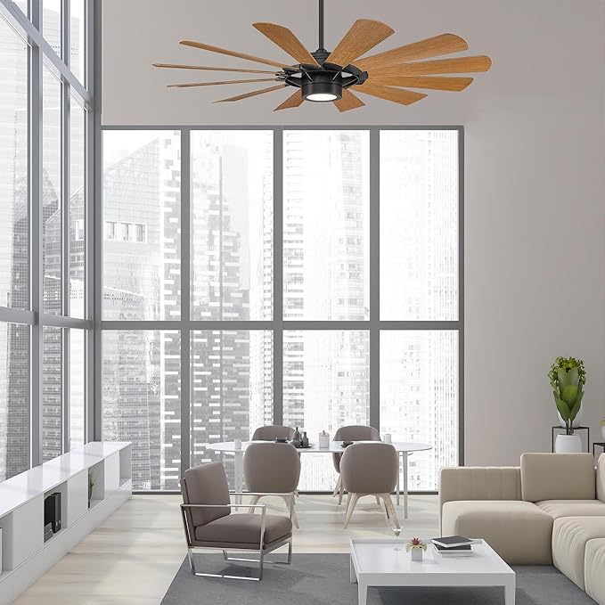 Windmill Indoor and Outdoor 12-Blade Smart Ceiling Fan 65in Matte Black Distressed Koa with 3000K LED Light Kit and Remote Control works with Alexa and iOS or Android App