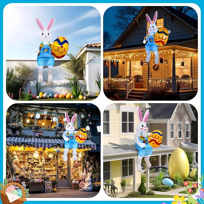 OurWarm 8FT Easter Inflatables Outdoor Decorations, Sitting Bunny with Eggs Holiday Decor, Easter Blow Ups for Outside Spring Lawn Yard Roof Party Supplies