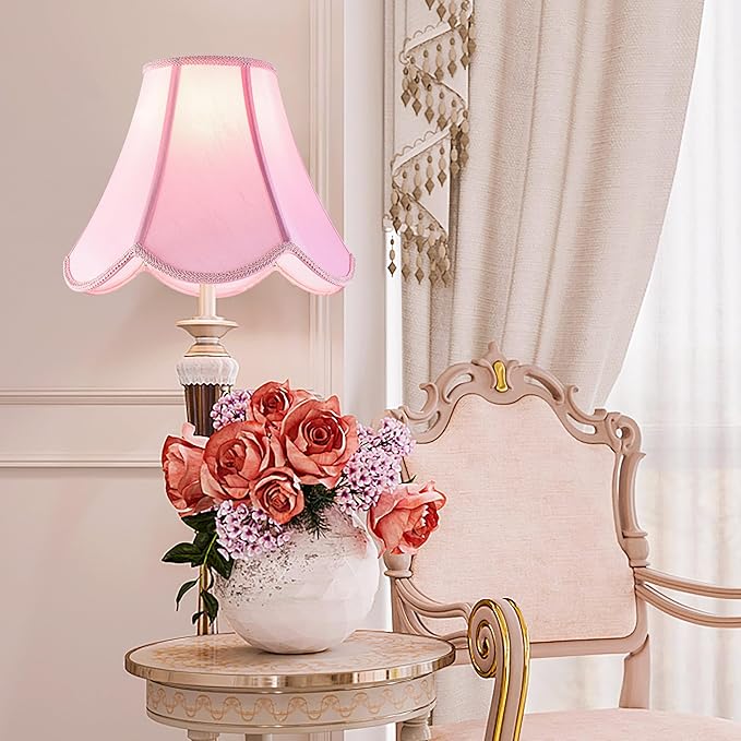 GO&SO Pink Lamp Shade Medium Scalloped Lamp Shade,6"Top x 13"Bottom x 10.6"Vertical Height (Spider),Edge Petal Braid Bell Shades for Table Lamps&Floor&Bedside Lamp,Modern Lampshade-Easy Assembly