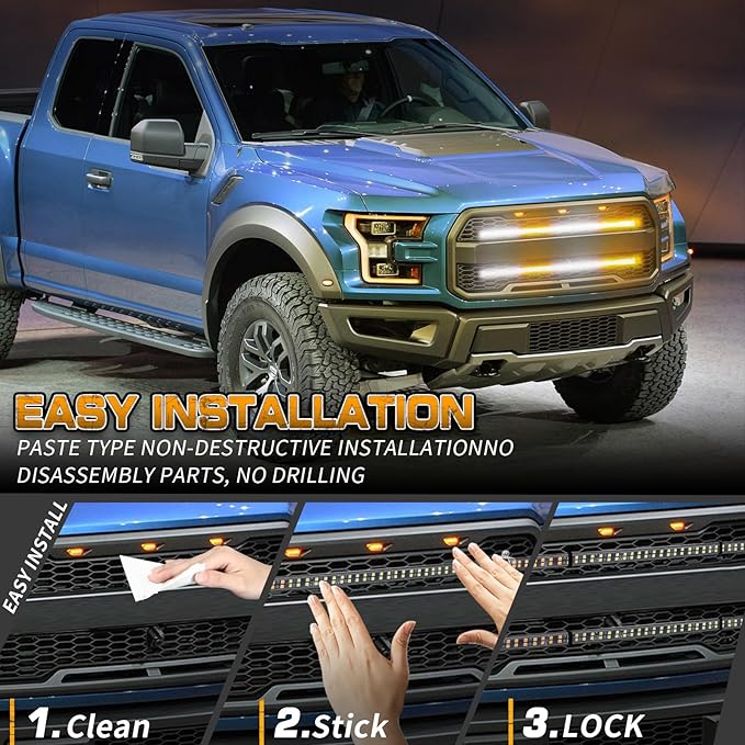 XRIDONSEN 2PCS 24 inch Truck Grill Strobe Lights Strip 288 LED Emergency Tailgate/Rear window/Grille Lights Amber White Flashing Warning Caution Safety Lights for Tow Plow Trucks Construction Vehicles