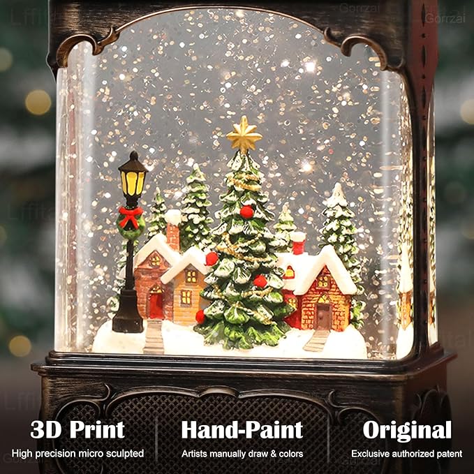 Christmas Snow Globes Lantern, Lighted Christmas Decorations Indoor for Home with Music Timer Glitter, Forest House Scene Musical Snowglobe Festival Gifts, USB & Battery Operated
