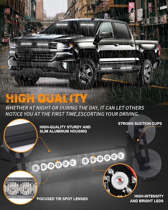 XRIDONSEN 2x10.7 inch White Strobe Lights 24 LED Emergency Light Bar Warning Flashing Safety Dash Side Window Front/Rear windshield Lights Traffic Advisor for Plow Trucks Construction Vehicles Car