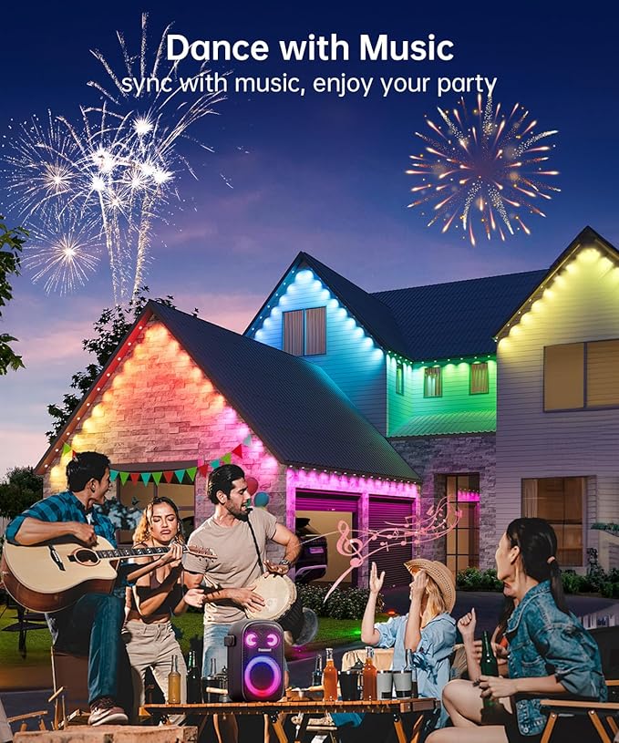 Smart Permanent Outdoor Lights, 200ft with 144 LED RGB String Lights, IP67 Waterproof Eaves Light with 44 Scene Modes for Halloween Christmas Birthday Holiday Party, APP/Voice/Remote Control