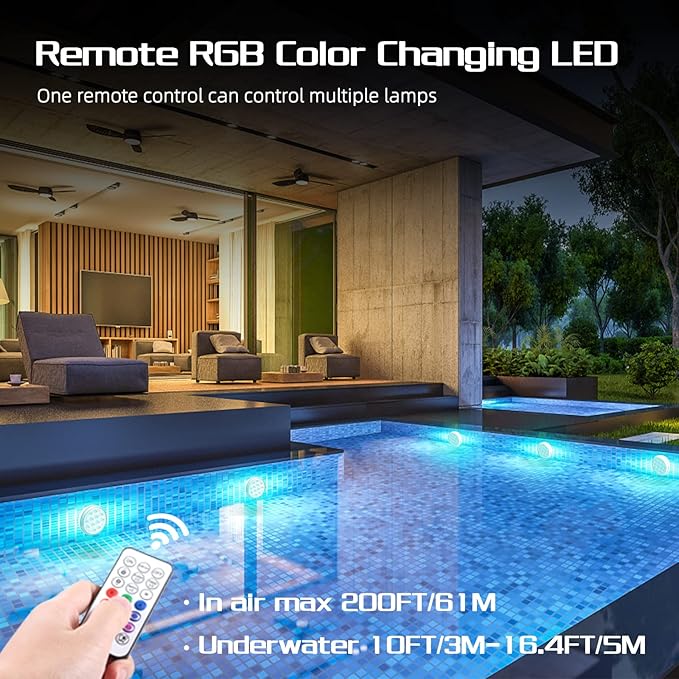 Rechargeable Submersible Led Lights, Pool Lights with Remote, IP68 Full Waterproof Underwater Lights Built-in Magnet 16 Color Changing Floating Lights for Bathtubs, Ponds(4 Pack)