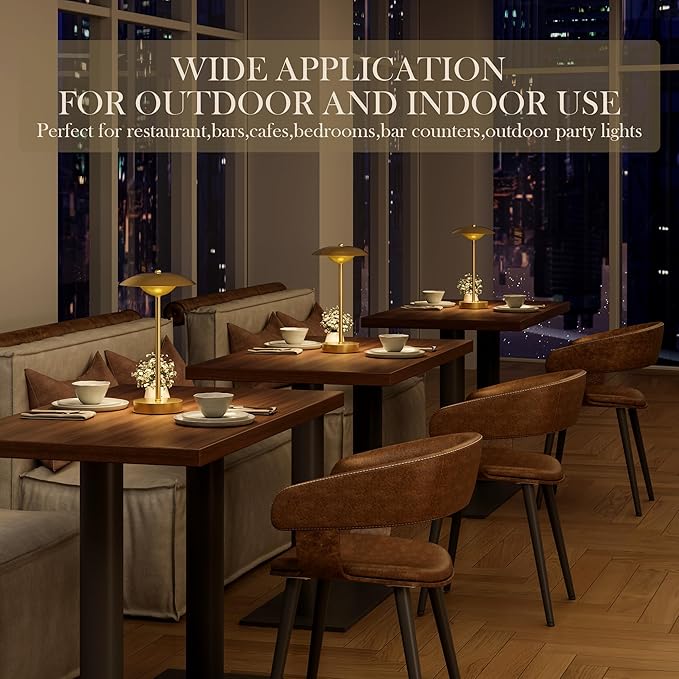 2 Pack Cordless Table Lamps, Rechargeable Battery Powered Lighting, Indoor/Outdoor Table Lamps for Patio Restaurant Home Dinner Dining Kitchen Bar Night Light Balcony,Waterproof & Wireless(Gold)