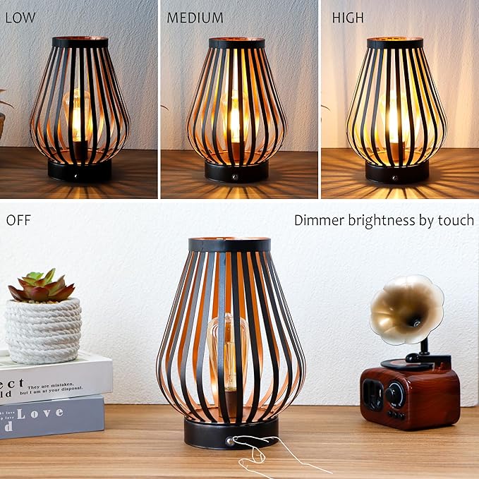 JHY DESIGN Set of 2 Dimmable Touch Bedside Table Lamp 8.5''H Rechargeable Battery Powered Lamp with LED Edison Style Bulb Cordless Accent Light for Weddings Parties Patio Events for Indoors Outdoors