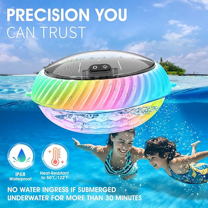 Floating Pool Lights Solar Charged, 7.6 Inch RGB Upper & Lower Color Changing Solar Pool Lights that Float with Dynamic Lighting Effects, IP68 Waterproof Floating Light for Pool Party Decor(1)