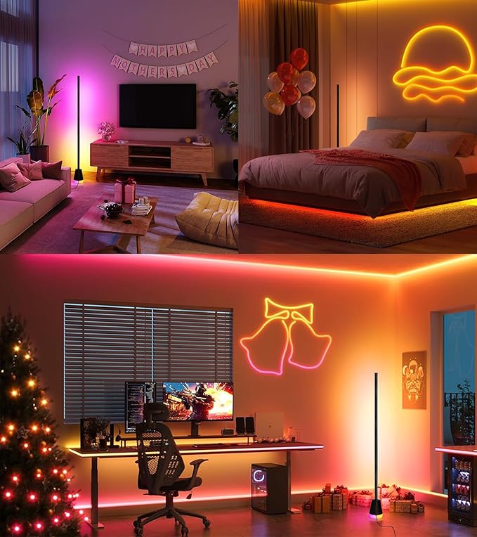 1PCS Corner Floor Lamp,Smart RGB LED Corner Lamp with App and Remote Control,16 Million Colors & 68+ Scene,Music Sync,Timer Setting,Ideal Standing Lamp for Living Rooms,Bedrooms,Gaming Rooms