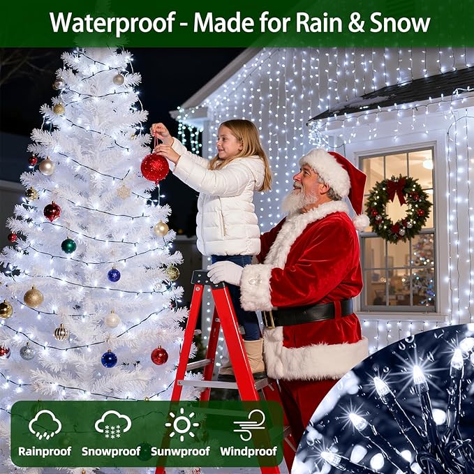 750 LED 240FT Christmas Lights Outdoor,12 Lighting Modes Christmas String Lights with Timer, Dimmable Cool White LED StringLights Waterproof for Yard Tree Wedding Party Holiday Cool White