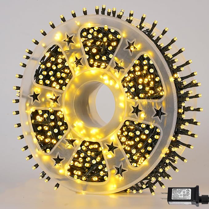 QITONG 500LED Warm White String Lights, 165ft Christmas Lights Outdoor Waterproof with Plug in, Green Wire Twinkle Lights Indoor wiht 8 Modes