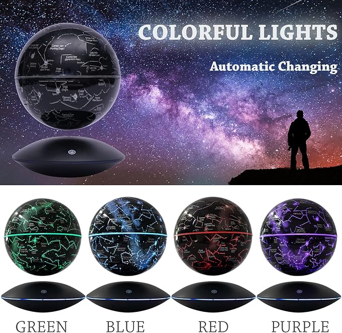 Magnetic Levitating Globe with LED Light,Floating Globes Constellation Ball Night Light Cool Tech Children Educational Gift Home Office Desk Decor