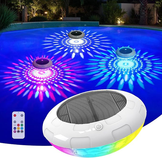 Floating Pool Lights w/Remote, 6.5 Inch RGB Solar Pool Lights That Float with 9 Dynamic Lighting, IP68 Waterproof Pool Floating Light, Hangable Solar Floating Light for Pools Party Garden(1)