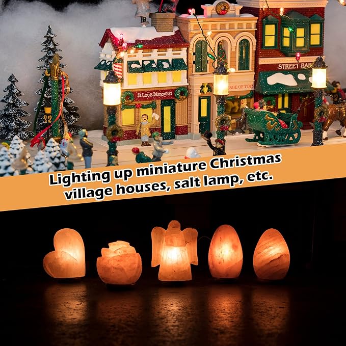 Meonum 6 Pcs Christmas Village Lights, 5 Base C7 String Bulbs Christmas Village Light Cord with ON/Off Switch Spare Fuse, Blow Mold Light Kit for Xmas Mini House