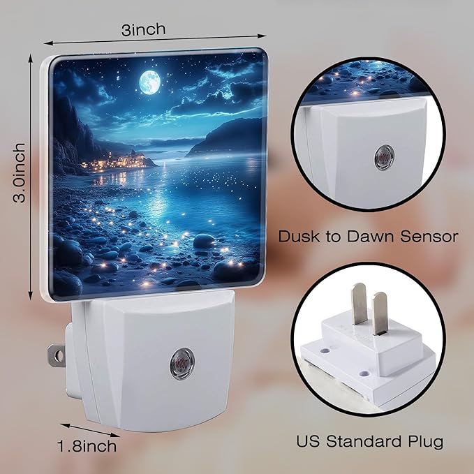 Full Moon and Sparkling Lake Night Light for Kids, Dusk-to-Dawn Auto Sensor Plug in Night Light, 0.5W Energy Saving Non-Toxic Design for Bedroom/Bathroom, Ideal Gifts for Women, Men & Kids