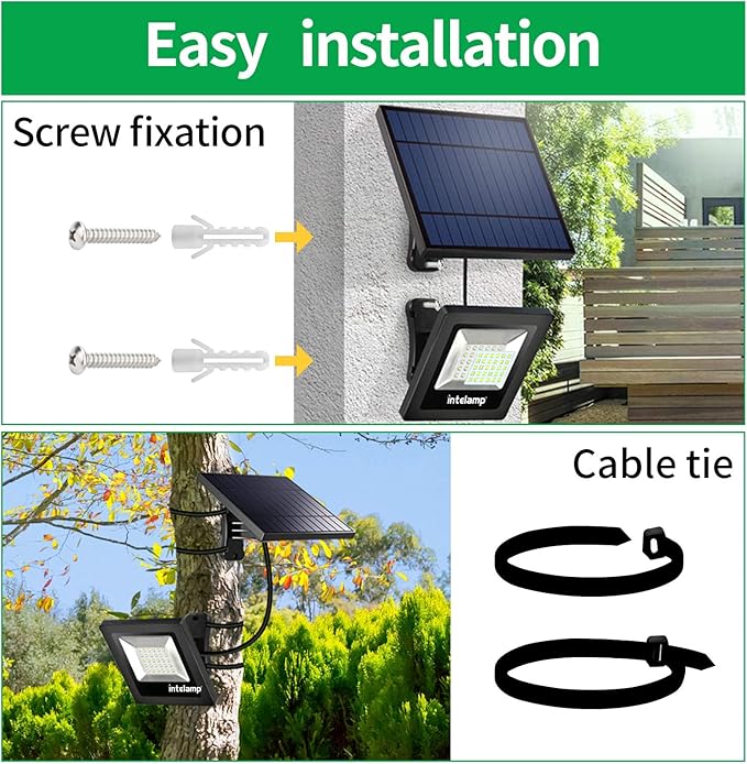 intelamp Solar Lights Outdoor, 4400mAh Solar Powered Flood Lights, Security Floodlight Dusk to Dawn Auto On/Off IP65 Waterproof for Wall Porch, Balcony, Yard, Garage Barn, Garden, Lawn