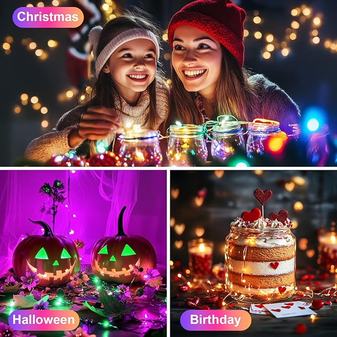 WS2812B Fairy String Lights Addressable Individually RGB IC, PVC Wire 16.4FT 50LEDs DC5V/2A for Twinkle Home Garden Bedroom Outdoor Indoor Decor(No Adapter or Controller) 4PCS