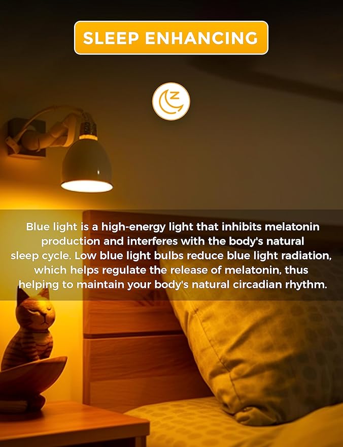 L LOHAS LED Sleep aid Amber Light Bulbs, Blue Light Blocking, A19 9W(60 Watt Equivalent) Dim Light Bulbs, 1800K Warm Light Bulb, E26 Base, 2 Pack