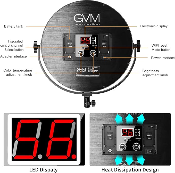 GVM Key Light, 14" LED Video Light with APP Control, Bi-Color Round Lighting, Ultra Thin 60W 3200-5600K Dimmable LED Soft Light with Table Stand for Gaming Studio YouTube Wedding Live Streaming