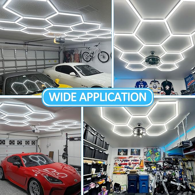 tewei Hexagon LED Garage Light, 7 Grids Hexagon Car Detailing Lighting Fixture 6500K Daylight White LED Shop Light, 275W, 27500LM Super Bright Ceiling Lights for Workshop, Warehouse, Gym, Basement
