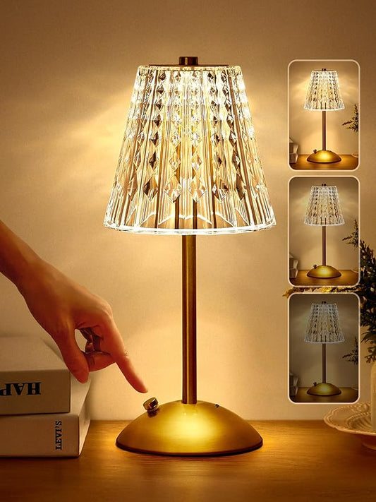 Valentines Gifts, Cordless Lamp, Crystal+Dimmable+3 Colors Rechargeable Lamp, Touch+2000mAh Battery Operated Vintage Ambient Light for Kitchen/Bedroom/Bathroom Shower, College Gifts for Teenage Girls