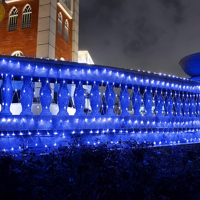 11.5ft x 5ft Christmas Net Lights Outdoor, 360 LED Net Lights with 8 Modes, Connectable, Timer, Waterproof Low Voltage Bush Mesh Fairy String Light for Yard Bush Christmas Indoor Decorations (Blue)