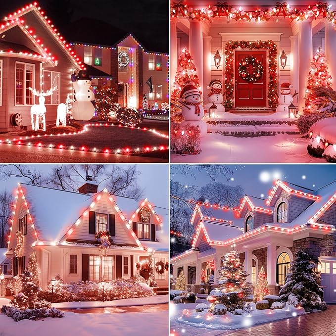 Brightown C9 LED Christmas String Lights, 2 Pack Total 132ft 200LED Outdoor Lights String, Plug-in Connectable Waterproof Roofline Lights String for Outside Yard Christmas Holiday Decor, Red and White