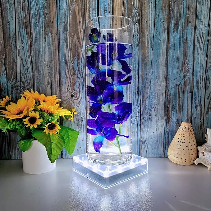 LARDUX Pack of 4 Led Light Base - 5 inch Square Lights Display Stand for Effiel Tower Vase Crystal Glass Art LED Pedestal Base - Charging USB or Battery Powered