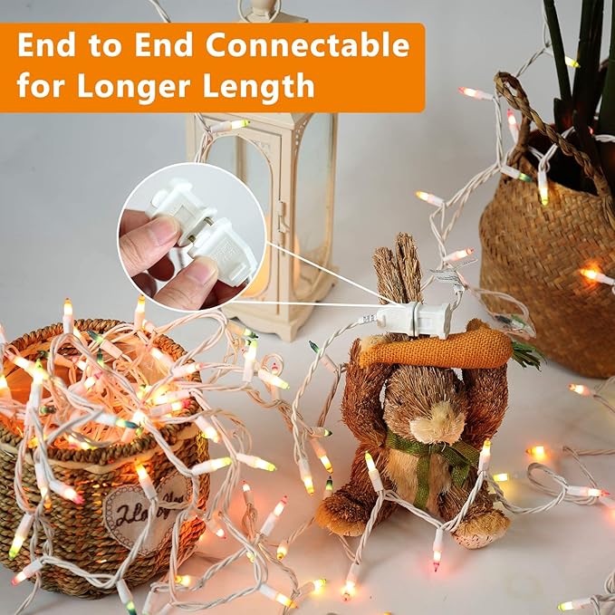 Brizled Easter Lights, 150 Count 34.8ft Incandescent Pastel String Lights, Connectable Outdoor Easter Light String, 120V UL Certified Plug-in Pastel Light for Easter, Indoor, Bedroom Decor, White Wire