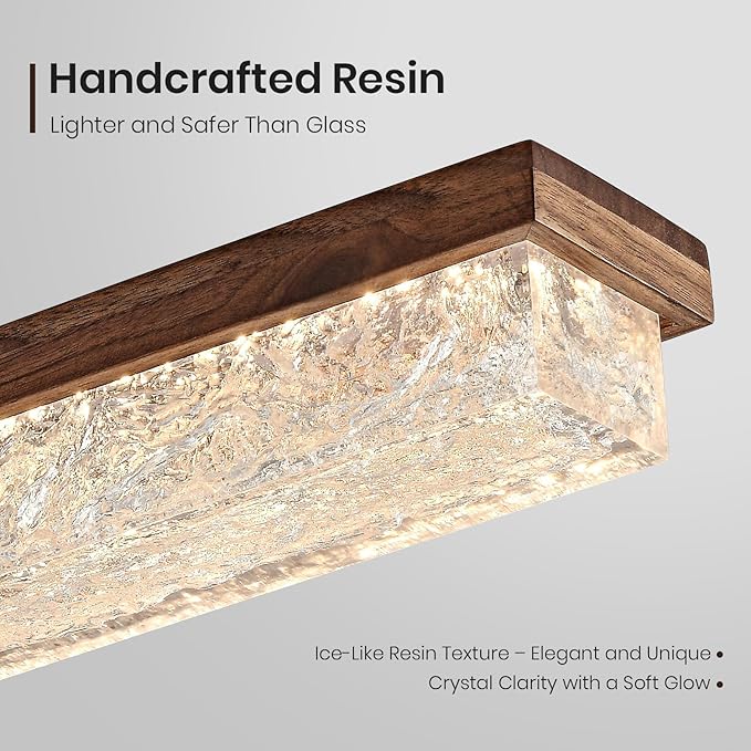 Wood Linear Chandelier,Dimmable Kitchen Island Lighting with Remote,Modern LED Pendant Light Fixture for Dining Room Over Table,Walnut Linear Chandeliers for bar,Living Room,Pool Table, 3000K-6000K.