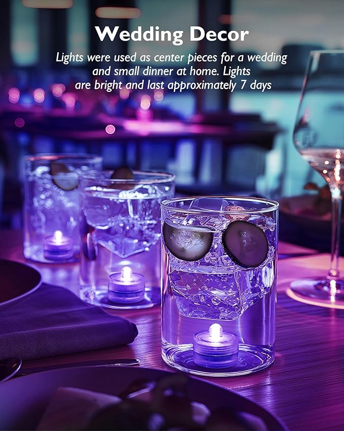 Homemory 12pcs Mini Submersible LED Lights, Waterproof Small Tealight Candles,Battery Operated Underwater EFX Light for Vase,Pool Pond,Halloween Lantern Decor-Purple