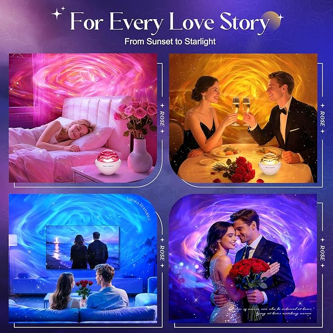 PIKOY 15 Colors Rose Sunset Lamp Projector, Dimmable Mood Lighting, Romantic Northern Lights Projector for Bedroom with Remote, Birthday Gifts for Teen Girl Gifts Trendy Stuff, Flower Bedroom Decor