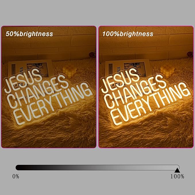 Jesus Changes Everything Neon Sign for Wall Decor Jesus Neon Light Christian Neon Light Sign Warm White Letter LED Light Signs for Bedroom Easter Religious Events Church Decor