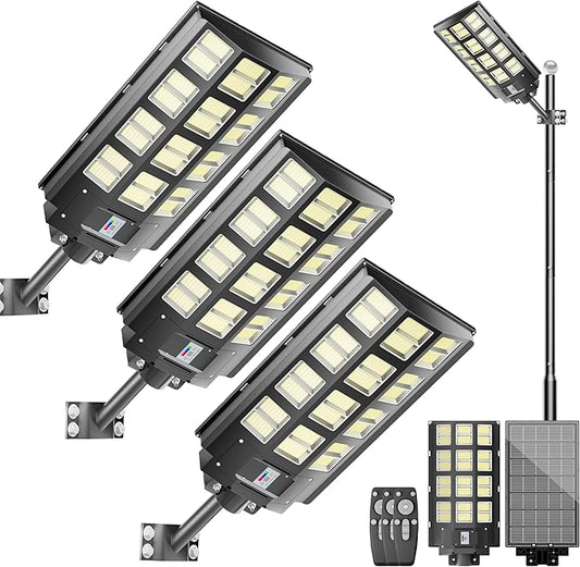 3-Pack 8000W Solar Street Light-240000LM IP67 Waterproof, Dusk to Dawn, Solar Street Lights Outdoor, with Motion Sensor Remote Control,Wide Angle Lamp for Parking lot Lights
