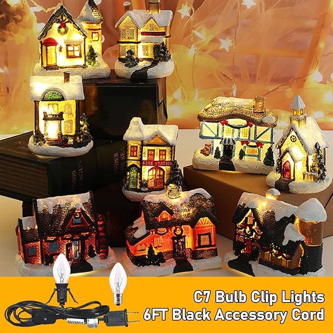 6FT Accessory Cord for Craft Lighting Halloween Pumpkin Christmas House Decorations, 4 Sets Candelabra-Base E12 Socket C7 Bulbs Clip Light with On/Off Switch Plugs (8 Bulbs, 4 Spare)