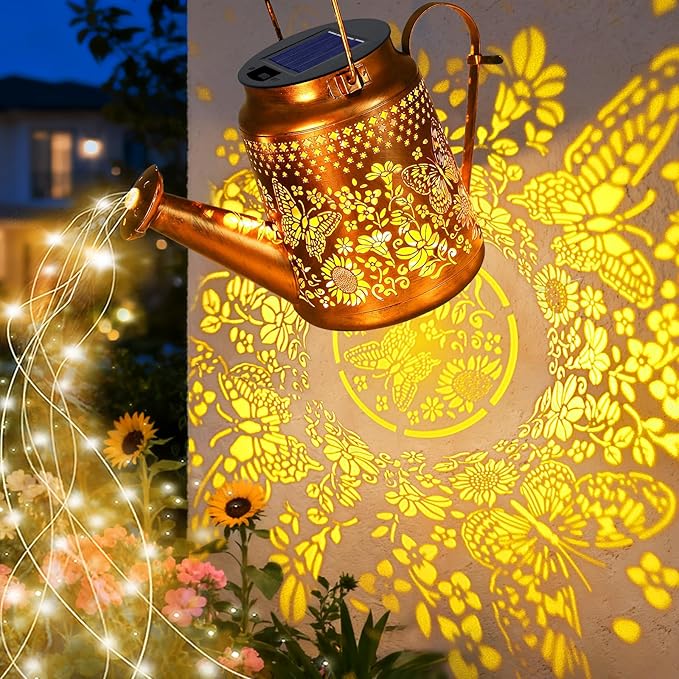 VOOKRY Solar Lights Outdoor Waterproof, Butterfly Retro Metal Solar Watering Can Lights, Birthday Gifts for Women Mom Grandma, Hanging Lantern Decorative Garden Decor for Outside Yard Lawn Patio