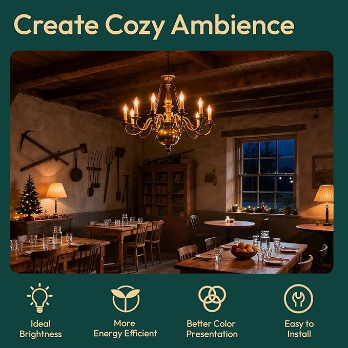 ALAMPEVER Chandelier Light Bulbs, 40W Equivalent Candelabra Bulb, 4W E12 LED Bulb 2200K Warm White, 330LM, Candle Light Bulbs 12 Pack