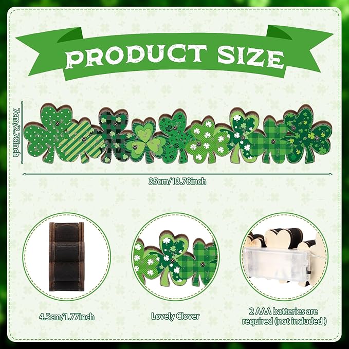 Yousoontic St. Patrick's Day Shamrock Decor Table Centerpieces Wooden Shamrock Sign Decorations with LED Lights Block Irish Farmhouse Green Decor for St. Patrick's Day Home Mantel Desk Office Party