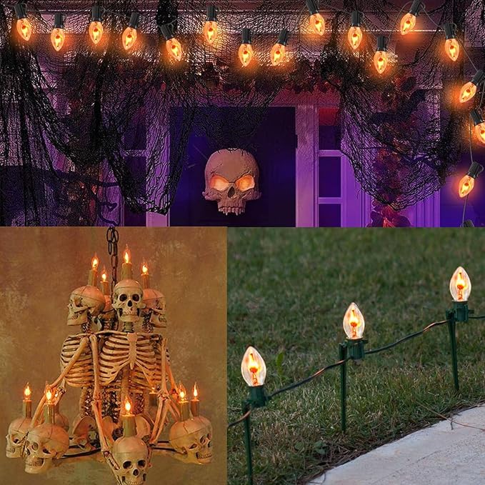 25 Pack C7 Christmas Flickering Flame Light Bulbs, 1W Clear Flicker Flame Candles Light Bulbs, E12 Candelabra Replacement Light Bulb for Christmas Electric Window Candles Chandelier Night Light