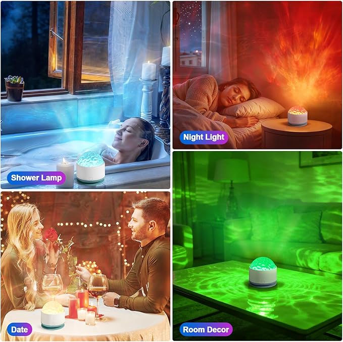 Ocean Wave Projector Light, Rechargeable 16 Color Ocean Lamp Ambient Lighting Night Light Projector Mood Lighting with Dimmable & Remote Control for Bedroom Kids Teen Girl Gift Room Decor - 2P
