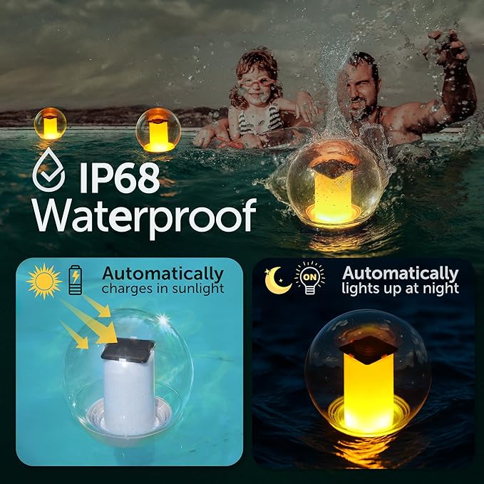 VISOFO Floating Lights Solar Powered Globes for Pool, Pond, Patio & Hot Tub – Outdoor Lanterns Look Like Candles or Torches, Fun Decorations & Cool Gifts for Adults, Pool Toys & Must-Have Decor