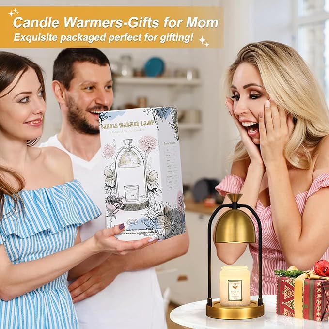 Gold Candle Warmer Lamp with Timer-Electric Candle Warmer Lamp for Bedroom Decor, Dimmable Candle Light Warmer