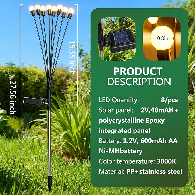 Solar Garden Lights(4-Pack,32 LED),Solar Light Outdoor Waterproof,Solar Swaying Lights,Firefly for Patio Pathway Decoration in Courtyard,Big Bulb,Unique Gifts for Women, Gifts for Grandma