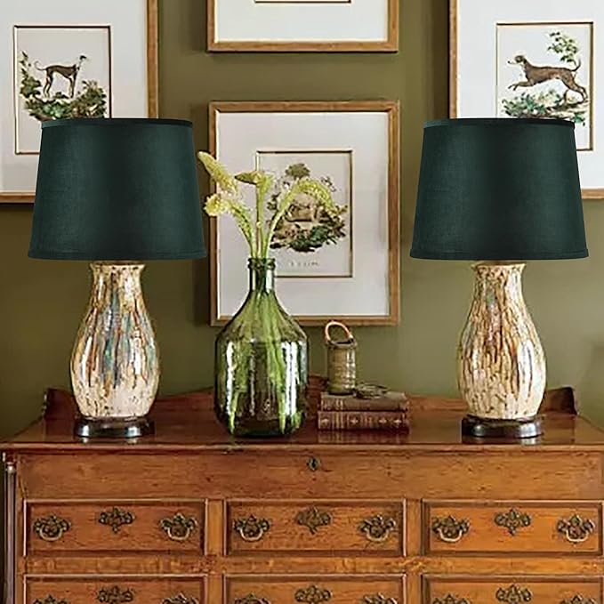 Medium Green Fabric Lamp Shade 1 Pack, 11"Top x 13"Bottom x 10"High(Spider) Inch Modern Farmhouse Lamp Shades for Table Lamps, Floor Replacement ，Required Assembly/Hardback,By GO&SO