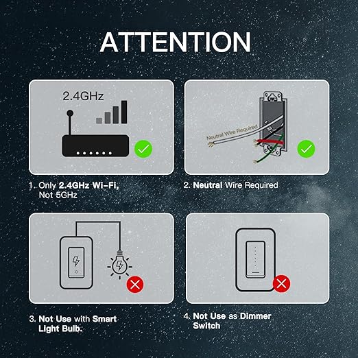 MOES Smart Single Pole Light Switch, 2.4GHz WiFi Smart Wall Switch, Needs Neutral Wire, Multi-Control, Smart Life/TUYA APP Control, Voice Control with Alexa/Google Home, White 4 Gang
