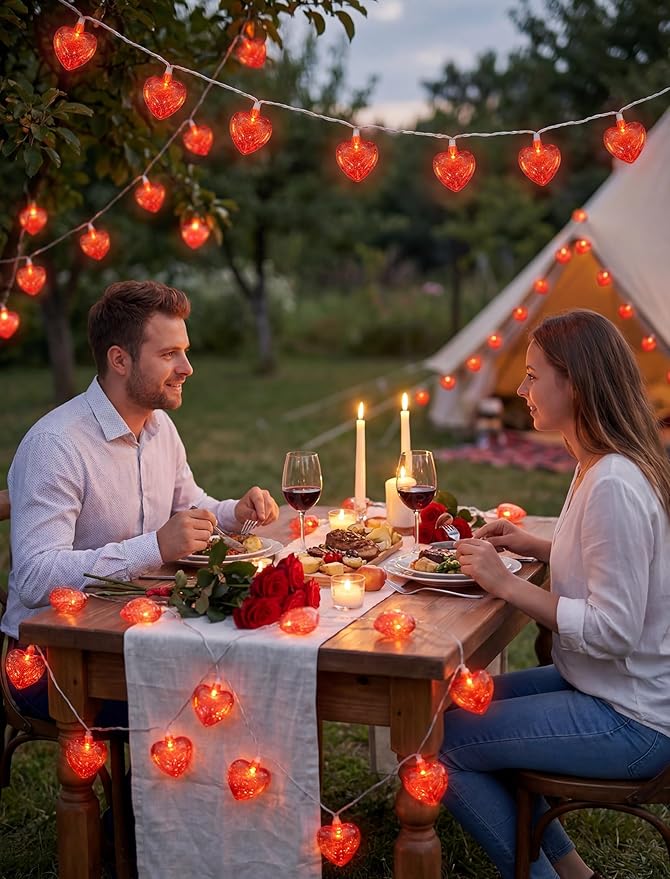 8.5Ft Valentine Red Heart Lights with 10 Shiny Glitter Heart Shaped Lights, Valentine Day Decorations Red Heart Lights for Valentine's Day,Windows, Bedroom,Home,Room Party Decor