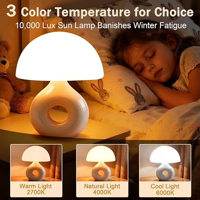 Mushroom Lamp, 670nm Red Light & 10000 Lux Therapy Lamp with Remote & Memory, 4 Color & 5 Brightness/3 Timers,Bedside Nightstand Light for Bedroom,Sunlight Lamp for Home Office Birthday Gift